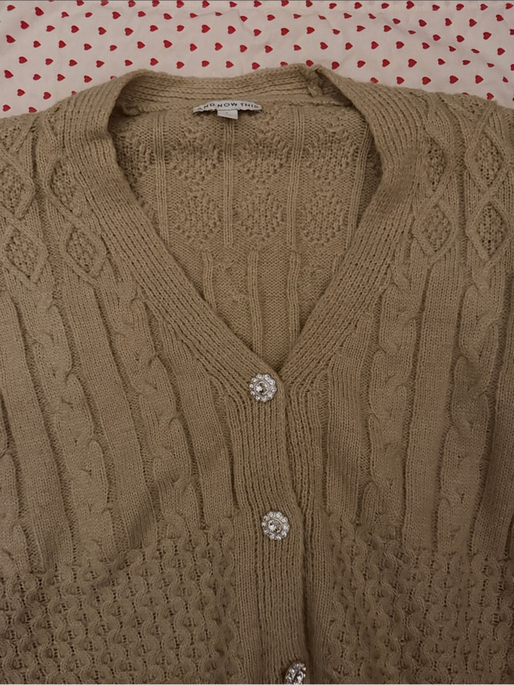 Cable Knit V-Neck Cardigan Sweater in Beige